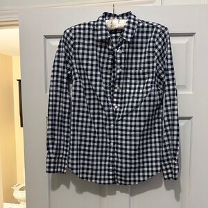 Navy and White Checkered Button-Up Shirt